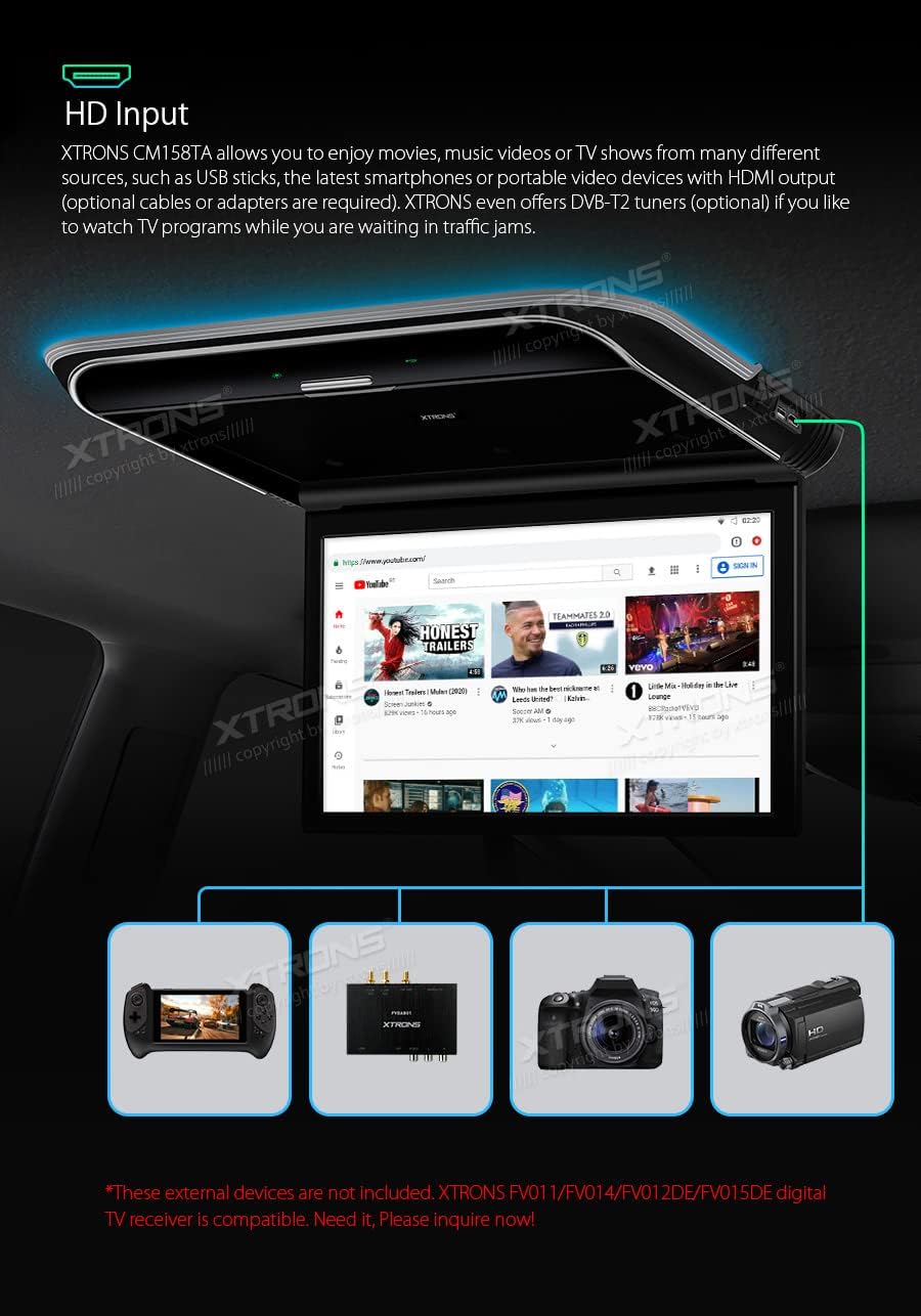 XTRONS 15.6" 8K IPS Roof Monitor