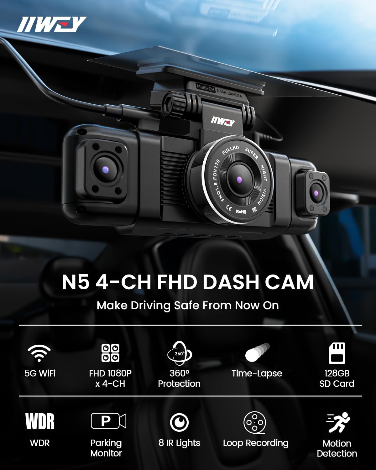 N5 4CH 360° 1080P 128GB 5G WiFi